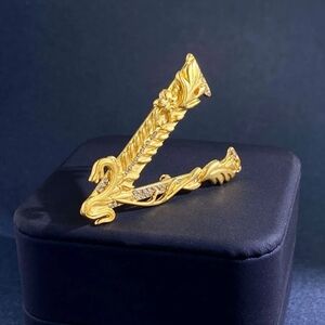 NWT Luxury V-Shaped White Crystals Embellished Gold Brooch